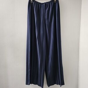 Babette Pleated Wide Leg Pants Blue Size Medium Elastic Waist Work
